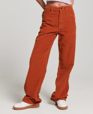 Superdry Femme Pantalon Large en Velours Côtelé Vintage Marron Taille: 28/32