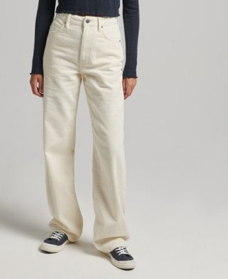 Superdry Femme Pantalon Large en Velours Côtelé Vintage Blanc Taille: 34/30