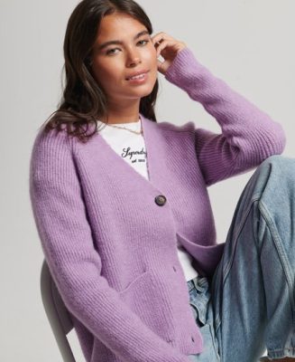 Superdry Femme Cardigan Ultra-doux Essential Violet Taille: 42