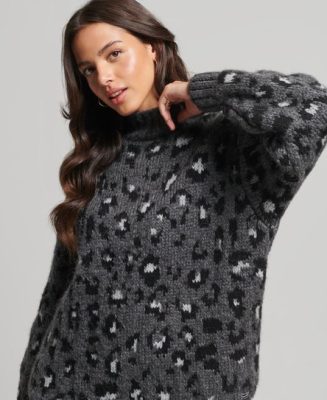 Superdry Femme Pull Ample Rayé en Maille Gris Taille: 44