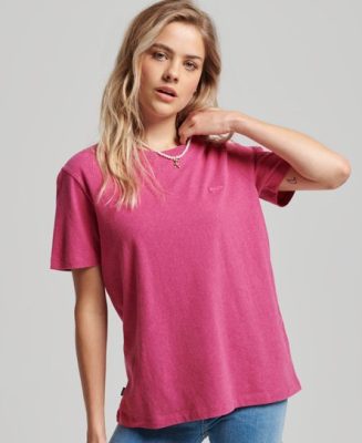 Superdry Femme T-shirt Brodé Vintage Logo en Coton bio Rose Taille: 36