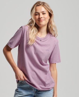Superdry Femme T-shirt Brodé Vintage Logo en Coton bio Violet Taille: 36
