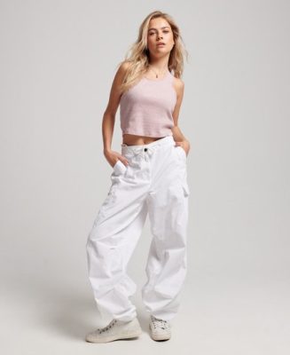 Superdry Femme Pantalon Baggy Parachute Blanc Taille: M/L