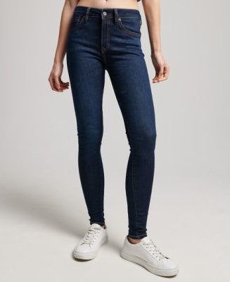 Superdry Femme Jean Skinny Vintage à Taille Mi-haute en Coton Biologique Bleu Foncé Taille: 28/30