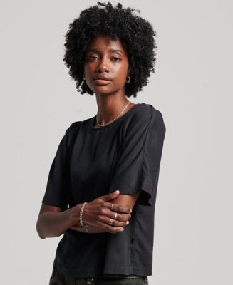 Superdry Femme T-Shirt Tissé Noir Taille: 42