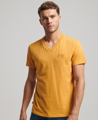 Superdry Homme T-shirt à col V et Logo Essential en Coton bio Jaune Taille: M