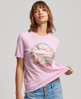 Superdry Femme T-shirt à Logo Vintage Narrative Rose Taille: 44
