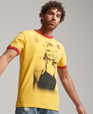 Superdry Homme T-shirt à Motif et Bordures Contrastantes Ringspun Allstars PA Jaune Taille: S