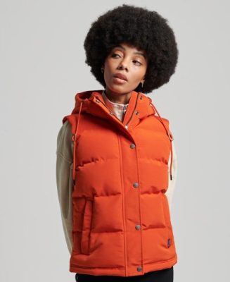 Superdry Femme Doudoune à Capuche Everest Sans Manches Vintage Orange Taille: 44