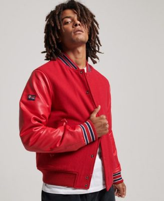 Superdry Homme Bomber Vintage College Varsity Rouge Taille: S