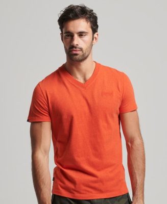 Superdry Homme T-shirt à col V et Logo Essential en Coton bio Orange Taille: M