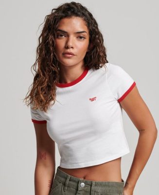 Superdry Femme T-shirt Court à Bords Contrastants en Coton Biologique Blanc Taille: 36