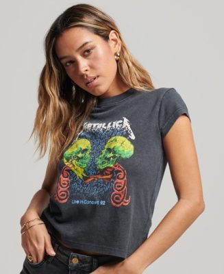 Superdry Femme Impression Graphique T-Shirt À Mancherons Metallica