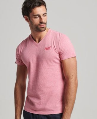 Superdry Homme T-shirt à col V et Logo Essential en Coton bio Rose Taille: S