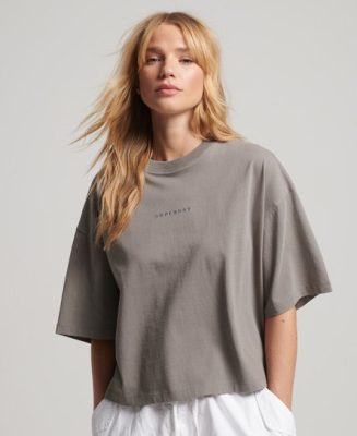 Superdry Femme T-shirt Droit OverTaille Code Surplus Micro Gris Taille: 36