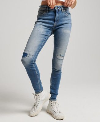 Superdry Femme Jean Skinny Vintage à Taille Mi-haute en Coton Biologique Bleu Foncé Taille: 24/30
