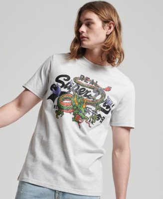 Superdry Homme T-shirt Vintage Logo Narrative Gris Clair Taille: S