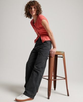 Superdry Femme Pantalon de Charpentier Large Vintage en Coton bio Gris Foncé Taille: 28/30