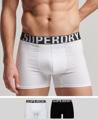 Superdry Homme Lot de Deux Boxers en Coton Biologique Dual Logo Noir Taille: Xxl