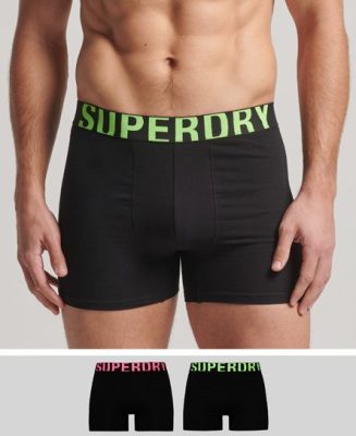 Superdry Homme Lot de Deux Boxers en Coton Biologique Dual Logo Noir Taille: S