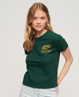 Superdry Femme T-shirt Flammé Style Années 90 Athletic Essential Vert Taille: 42