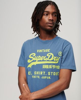 Superdry Homme T-shirt Vintage Logo Fluo Bleu Taille: Xxl