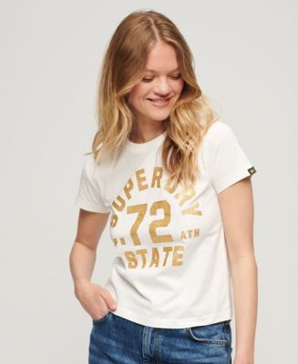 Superdry Dames Impression De Logos T-Shirt À Motif College Scripted