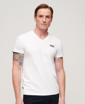 Superdry Homme T-shirt à col V et Logo Essential en Coton bio Blanc Taille: M