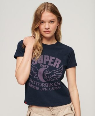 Superdry Femme T-shirt à Motif Archive Script Bleu Marine Taille: 42