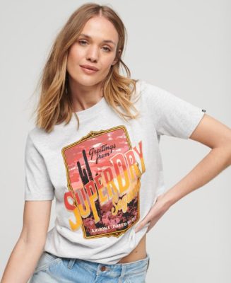 Superdry Femme T-shirt à Motif Travel Souvenir Gris Taille: 38