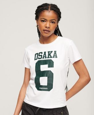 Superdry Femme T-shirt Ajusté à Manches Courtes Imprimé Osaka Blanc Taille: 40
