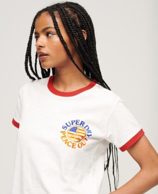 Superdry Femme T-shirt à Motif Vintage Americana Blanc/Rouge Taille: 38