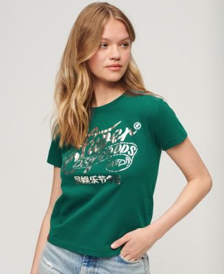 Superdry Femme T-shirt à Motif Workwear Scripted Vert Taille: 44