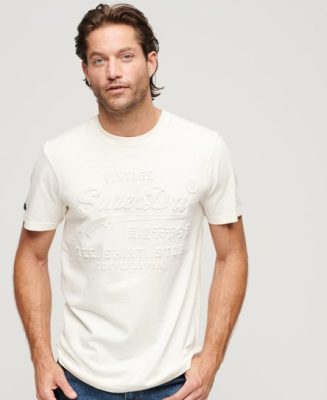 Superdry Homme T-shirt Vintage Logo en Relief CRÈME Taille: Xxl