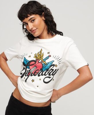 Superdry Dames Impression De Logos T-Shirt À Motif Tatouage Script