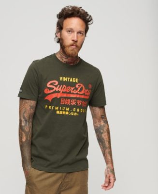 Superdry Homme T-shirt Classique Vintage Logo Heritage Gris Foncé Taille: S
