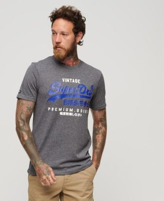 Superdry Homme T-shirt Classique Vintage Logo Heritage Bleu Foncé Taille: XL