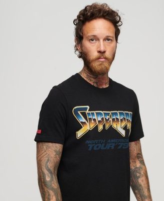 Superdry Homme T-shirt 70's Rock Graphic Band Noir Taille: S
