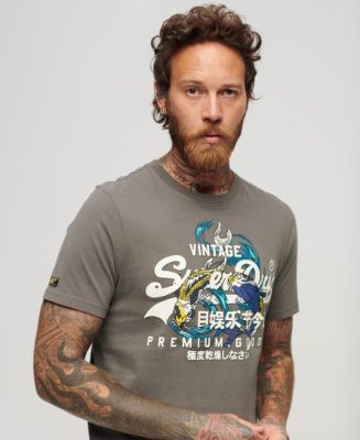Superdry Homme T-shirt Vintage Logo à Motif Japonais Gris Foncé Taille: M