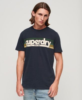 Superdry Homme T-shirt Rayé à Logo Terrain Bleu Marine Taille: Xxl