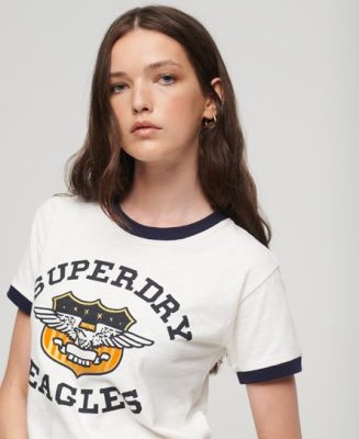 Superdry Femme T-shirt à Motif Vintage Americana Blanc/Rouge Taille: 42