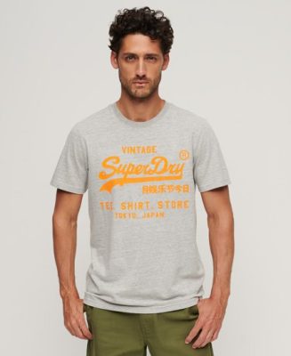 Superdry Homme T-shirt Vintage Logo Fluo Gris Taille: M