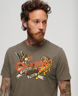 Superdry Homme T-shirt Tattoo Script Graphic Gris Foncé Taille: M