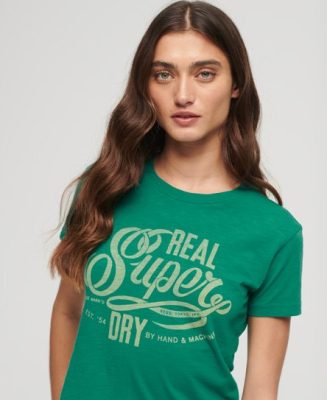 Superdry Femme T-shirt à Motif Archive Script Vert Taille: 36