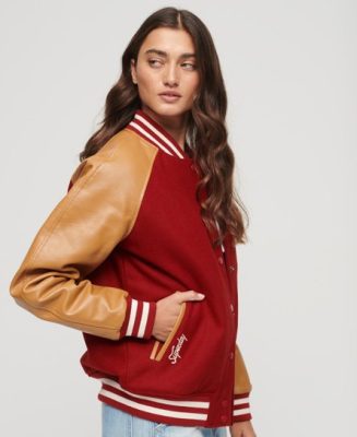 Superdry Femme Bomber College Varsity Rouge Taille: 44