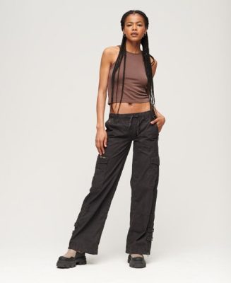 Superdry Femme Pantalon Cargo Large Taille Basse Noir Taille: 40