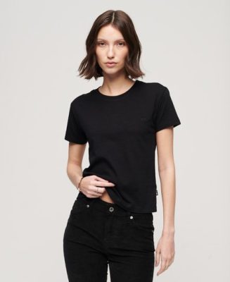 Superdry Femme T-shirt Essential à Logo Années 90 Noir Taille: 40