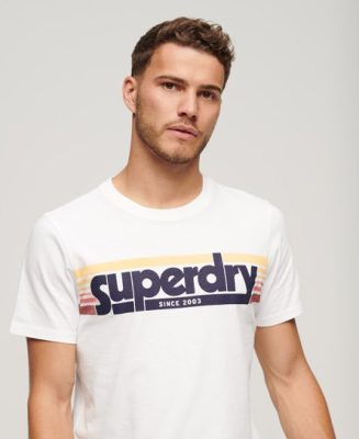Superdry Homme T-shirt Rayé à Logo Terrain Blanc Taille: L