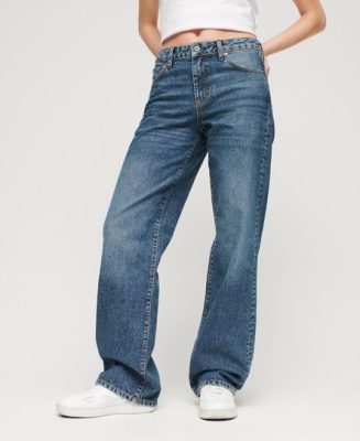 Superdry Femme Jean Large Taille Mi-haute en Coton Biologique Bleu Foncé Taille: 30/30