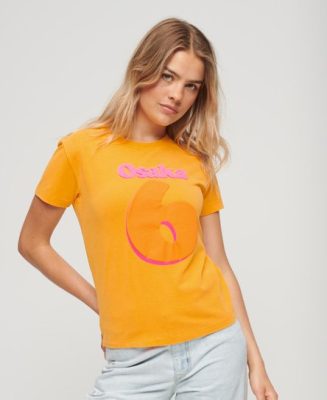 Superdry Femme T-shirt Ajusté à Manches Courtes Imprimé Osaka Jaune Taille: 36